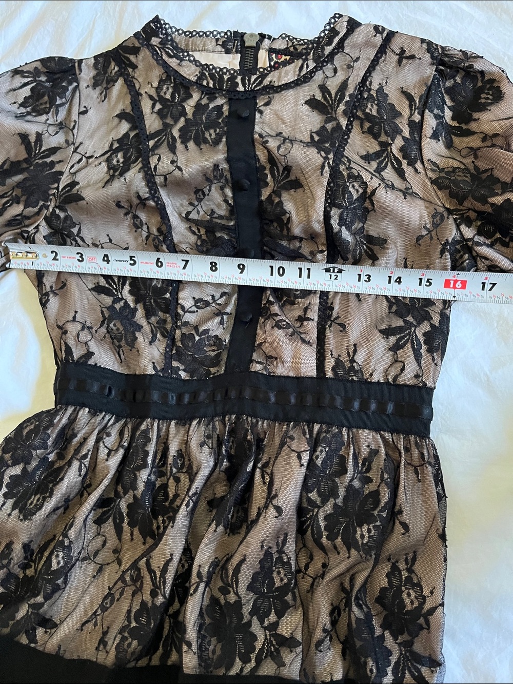 Twelve by Twelve Los Angeles floral lace overlay full length puff sleeve blouse - Picture 7 of 13